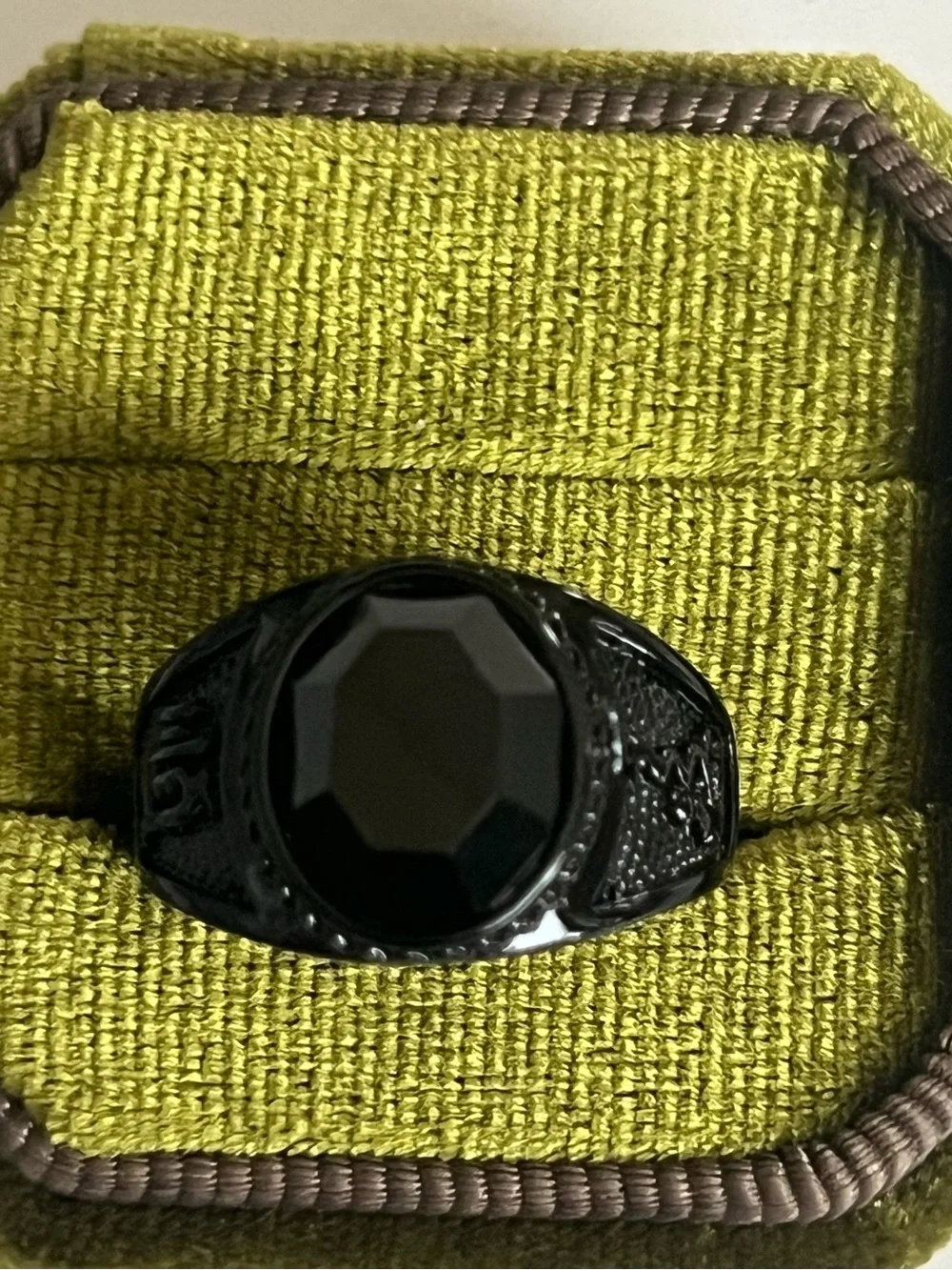 Classic Design Black Onyx Faux Gemstone Stainless Steel Ring Size 9-Unisex